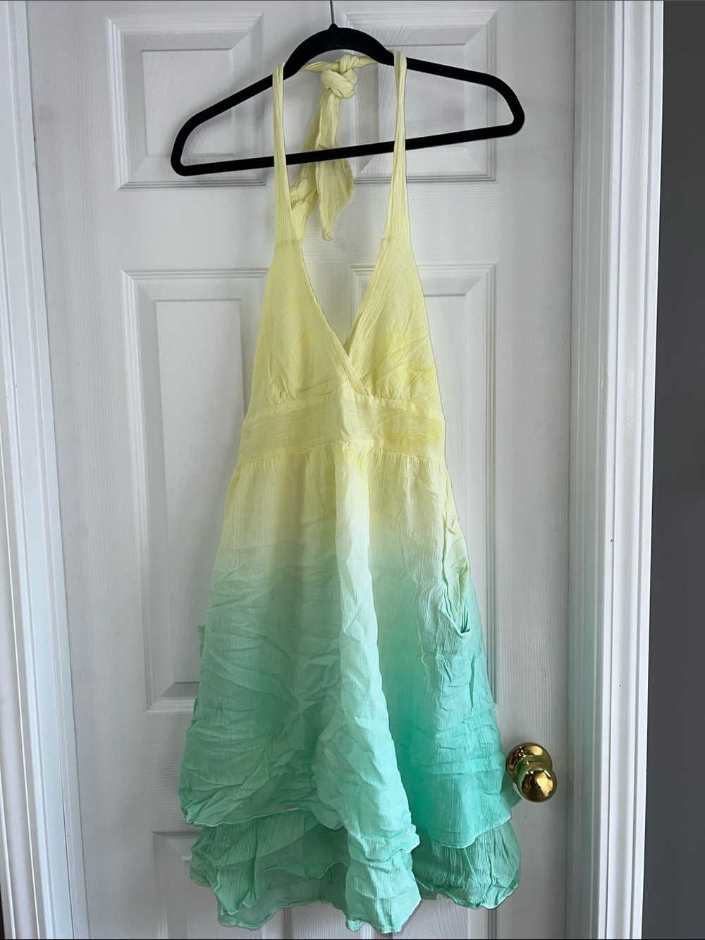 Pixi 100% Cotton Tie Dye Yellow to Teal Ombre Halter Mini SunDress PP16”